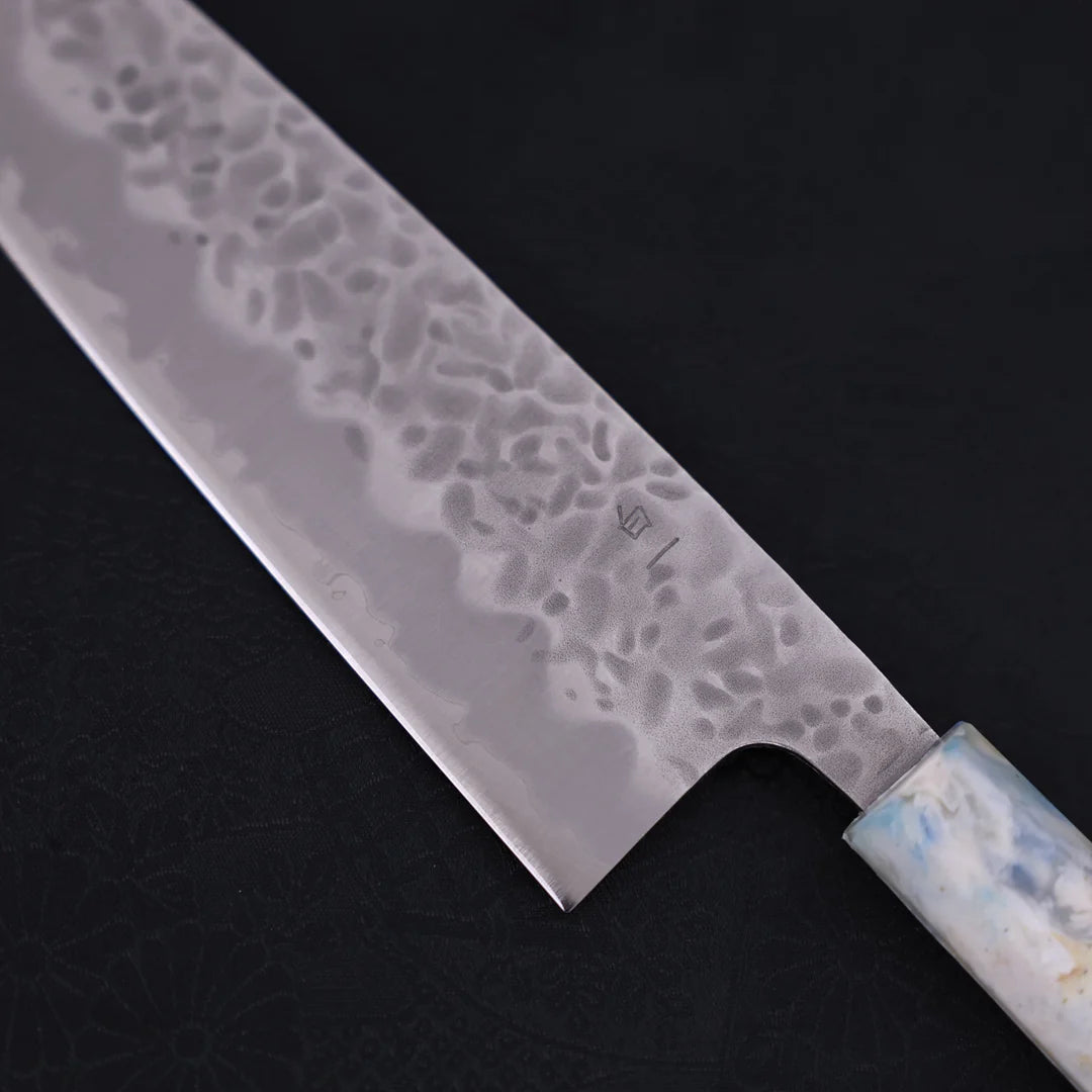 Santoku White steel #1 Stainless Clad Tsuchime Ocean White Mix Handle 165mm