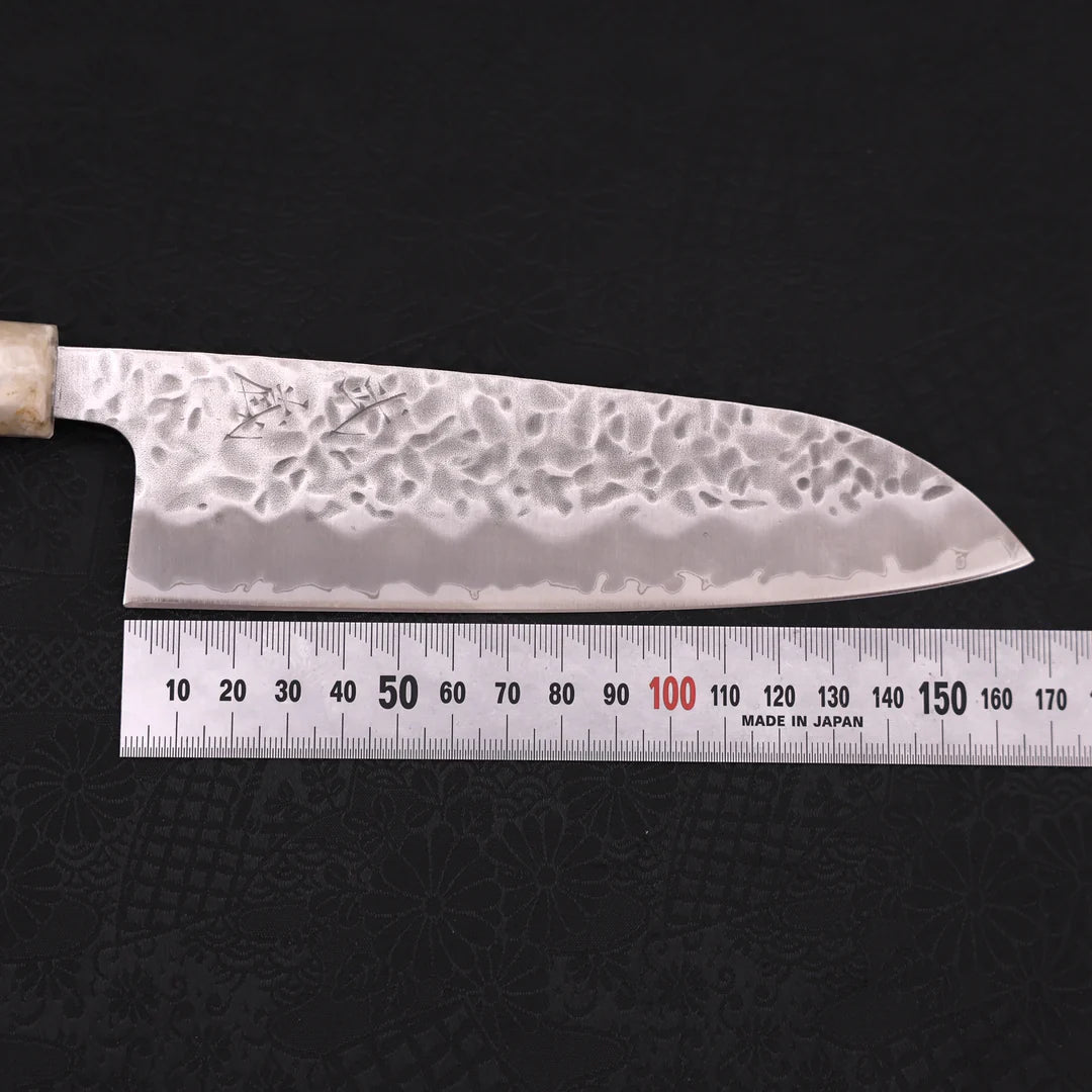 Santoku White steel #1 Stainless Clad Tsuchime Ocean White Blue Handle 165mm