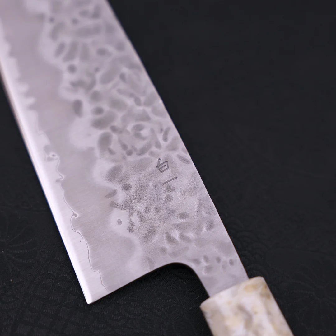 Santoku White steel #1 Stainless Clad Tsuchime Ocean White Blue Handle 165mm