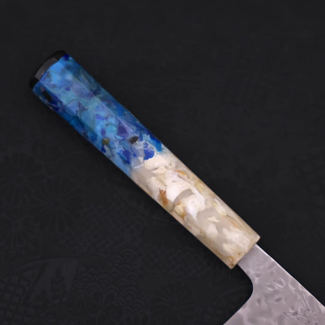 Santoku White steel #1 Stainless Clad Tsuchime Ocean White Blue Handle 165mm