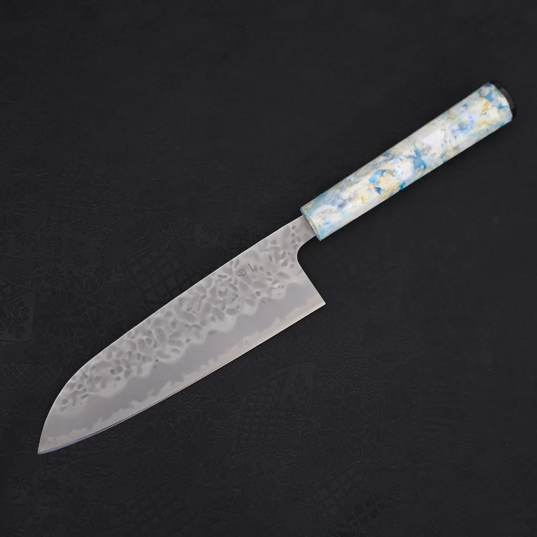 Santoku White steel #1 Stainless Clad Tsuchime Ocean White Mix Handle 165mm