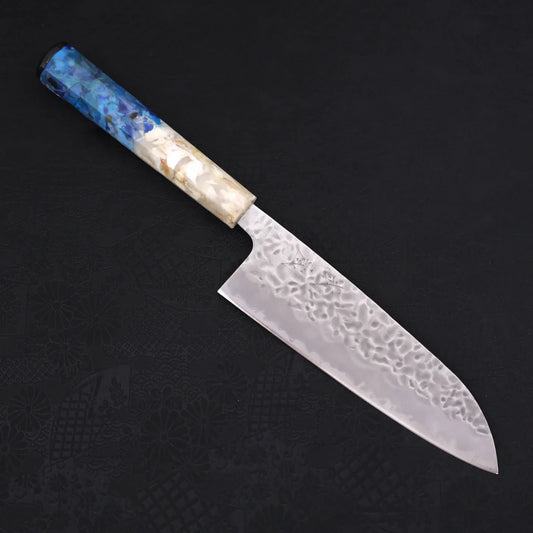 Santoku White steel #1 Stainless Clad Tsuchime Ocean White Blue Handle 165mm