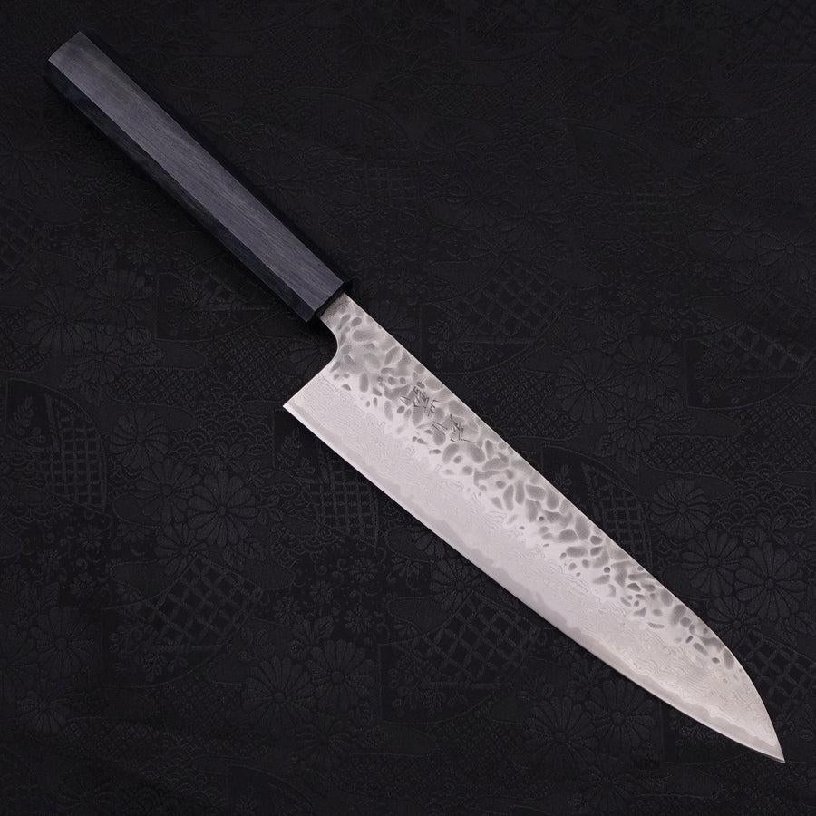 Gyuto AUS-10 Tsuchime Damast Dunkelblau Urushi Griff 210mm